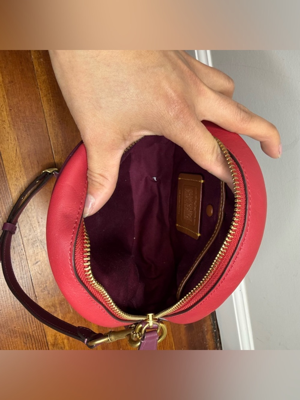 Coach Black Round Crossbody with Red and Purple Brushstroke Detail - Picture 6 of 9